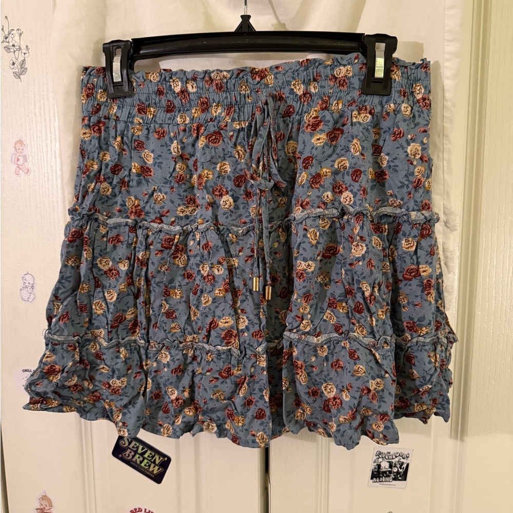 7 For All Mankind Floral Mini Skirt in Blue and Red